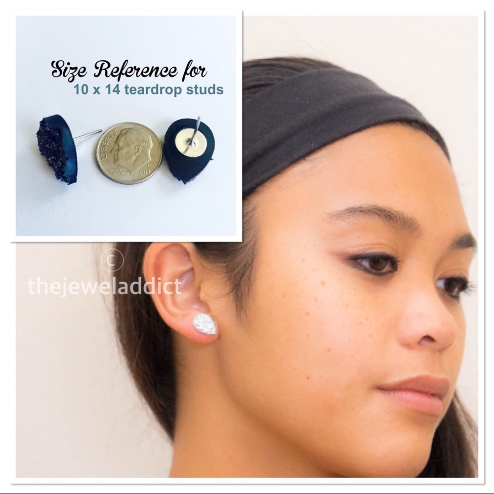 3 for 15🎀 magenta Copper Faux Druzy teardrop Stud - Picture 6 of 6